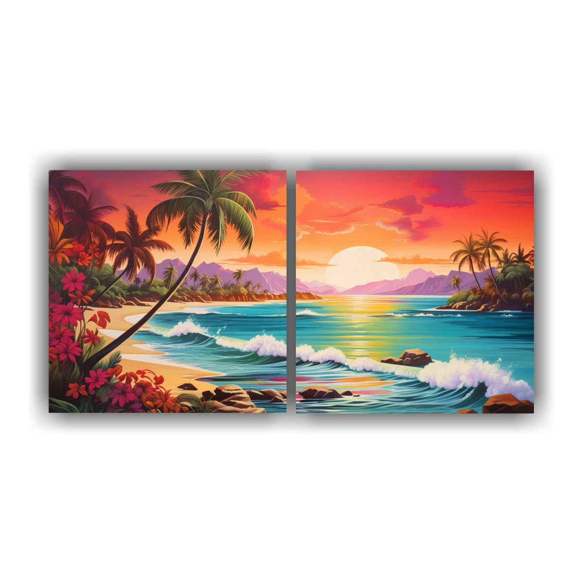 GENERICO - Paisaje Tropical Dos Telas En Bastidor 80x40 Cm