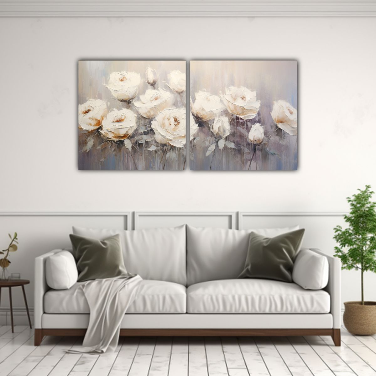 GENERICO - Pintura En Lienzo Estilo Rosas Blancas 80x40 Cm