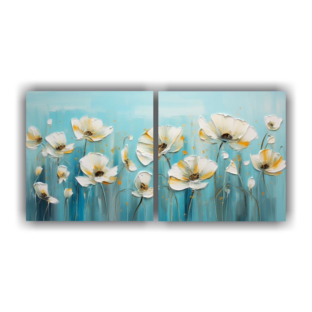 GENERICO - Arte Lineal A Turquesa En Lienzo Estilo Flores De 80x40 Cm