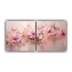 GENERICO - Set 2 Cuadros Flor Rosa Esquema Pintura En Lienzo 60x30 Cm