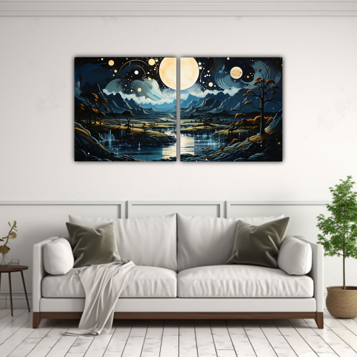 GENERICO - Pintura Inspiradora Luna Y Montañas En La Sala 80x40 Cm