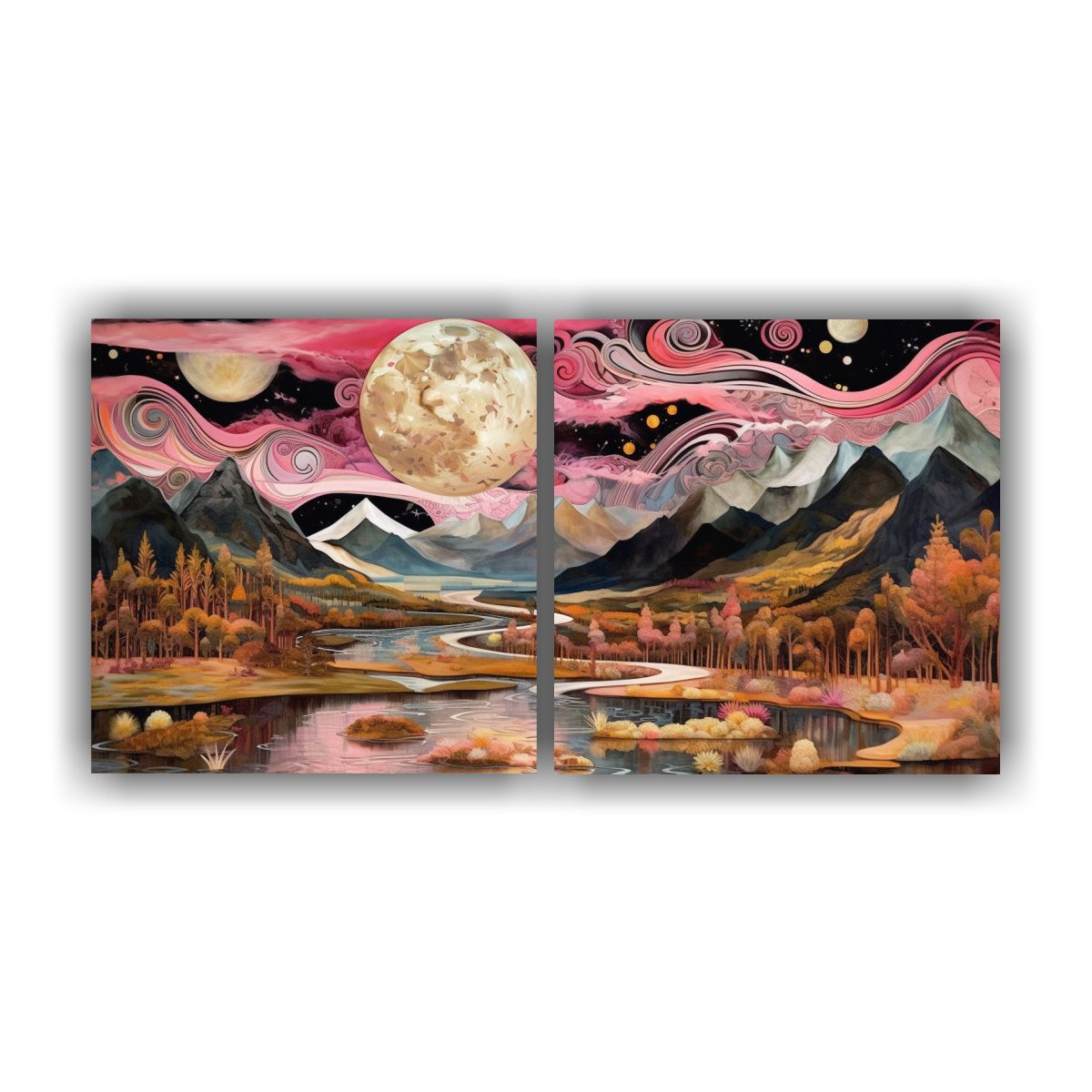 GENERICO - Pintura De Ambiente Con Luna Cerca De Montañas 80x40 Cm