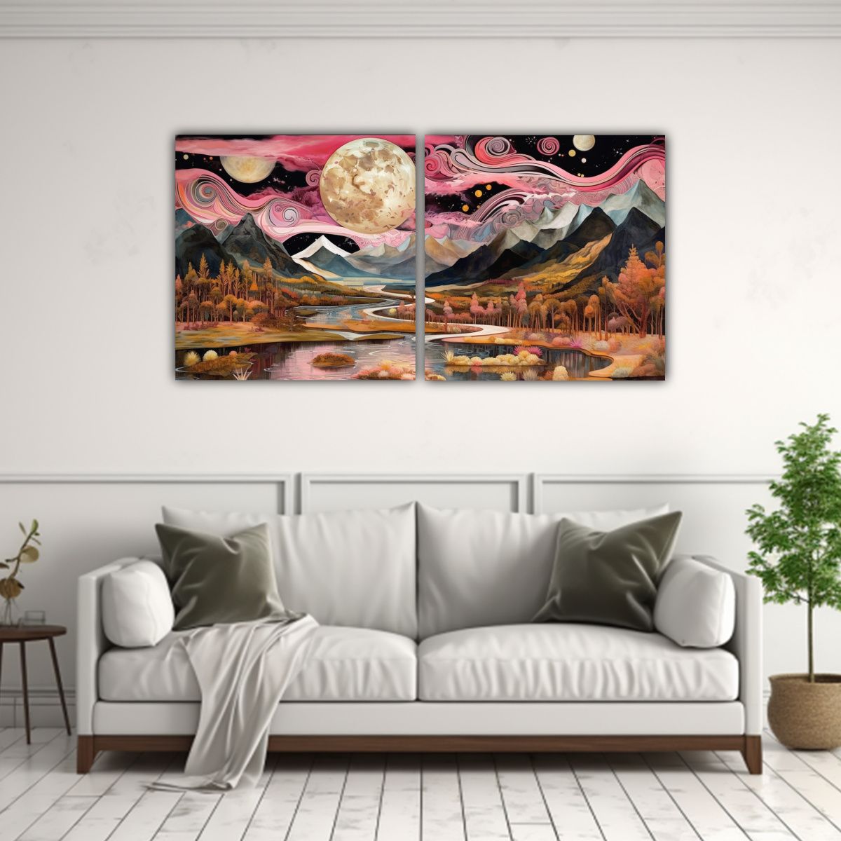 GENERICO - Pintura De Ambiente Con Luna Cerca De Montañas 80x40 Cm