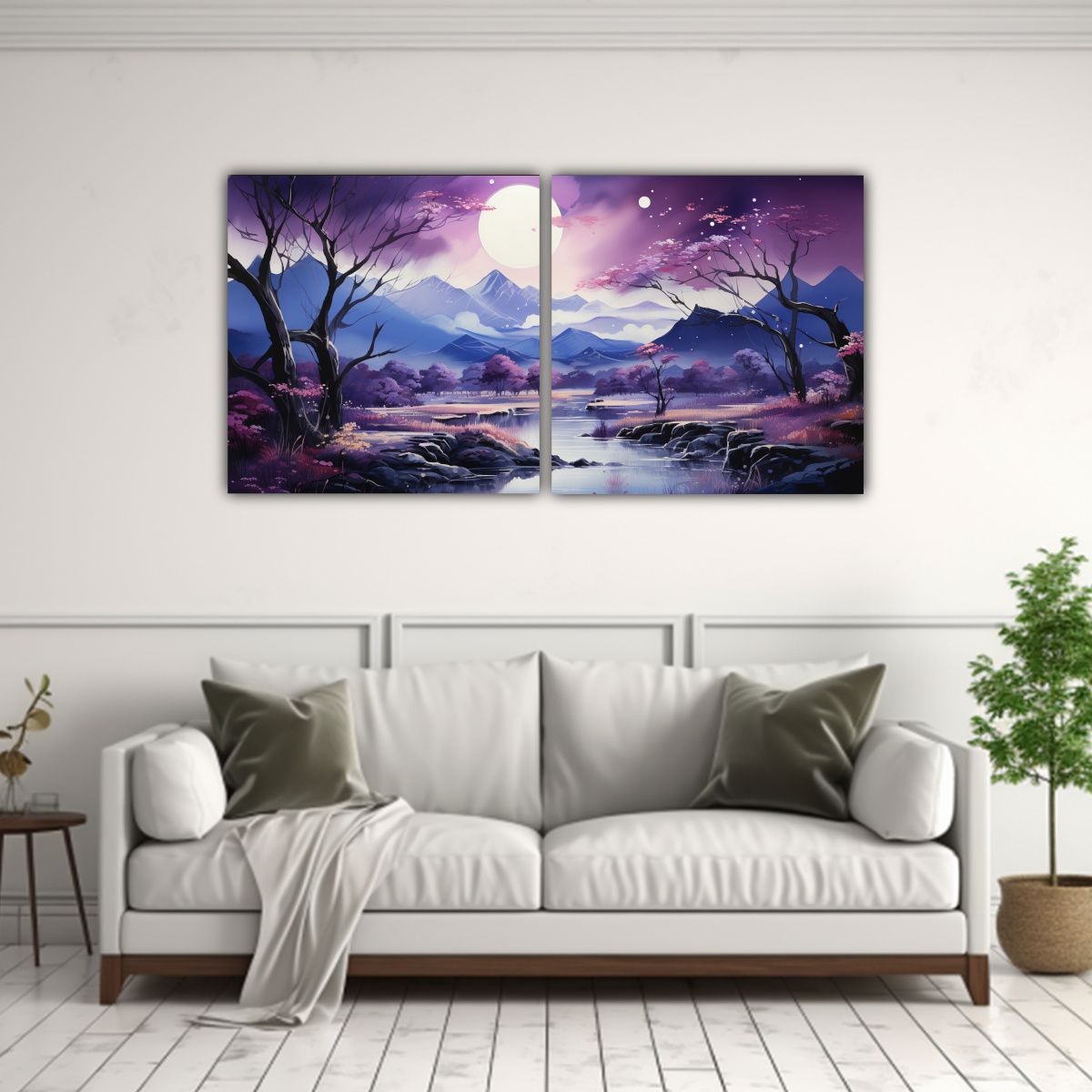 GENERICO - Pintura Tela Abstracción Montañas Luna Estilos 100x50 Cm