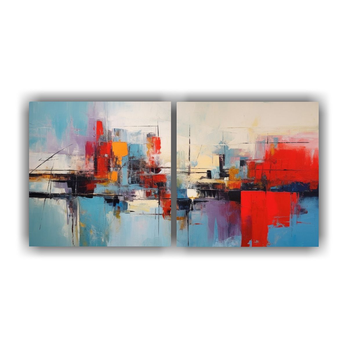 GENERICO - Set 2 Cuadro Vanguardia Dimensiones Tachismo 80x40 Cm