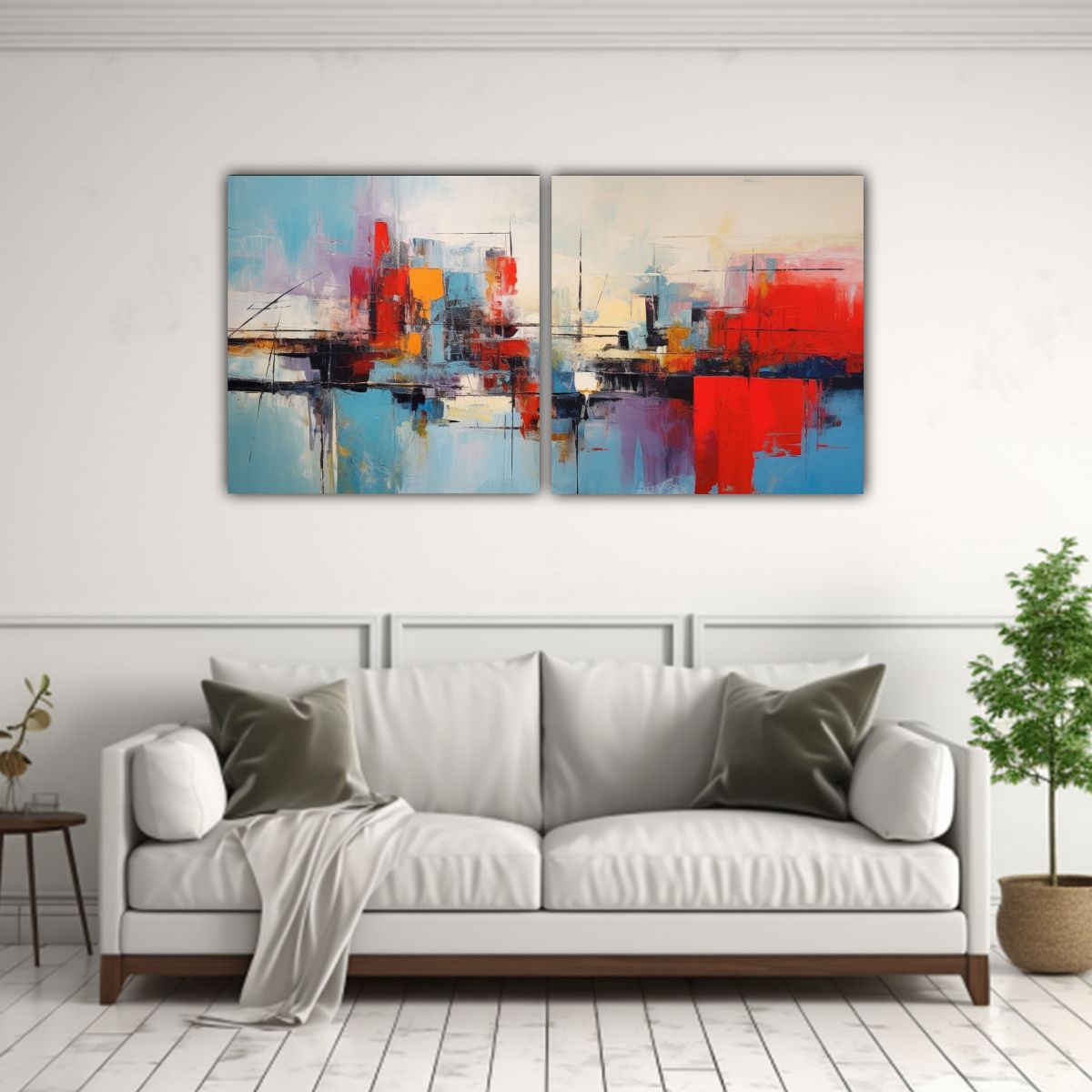 GENERICO - Set 2 Cuadro Vanguardia Dimensiones Tachismo 80x40 Cm