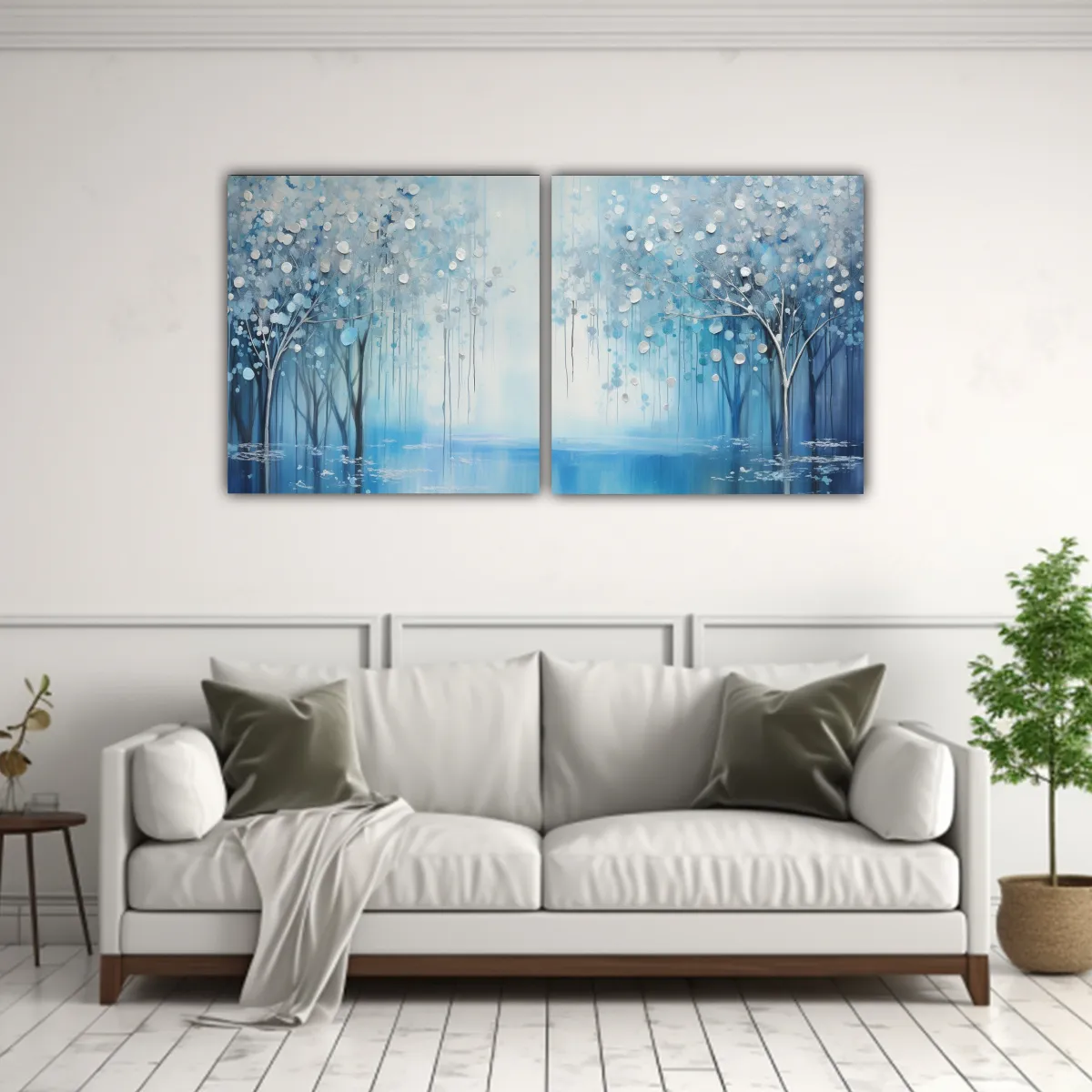 GENERICO - Dos Lienzos De Tela Acuarela Originalidad En Azul 80x40 Cm