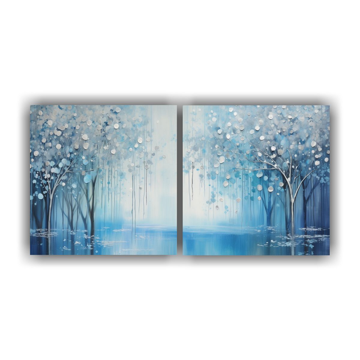 GENERICO - Dos Lienzos De Tela Acuarela Originalidad En Azul 60x30 Cm