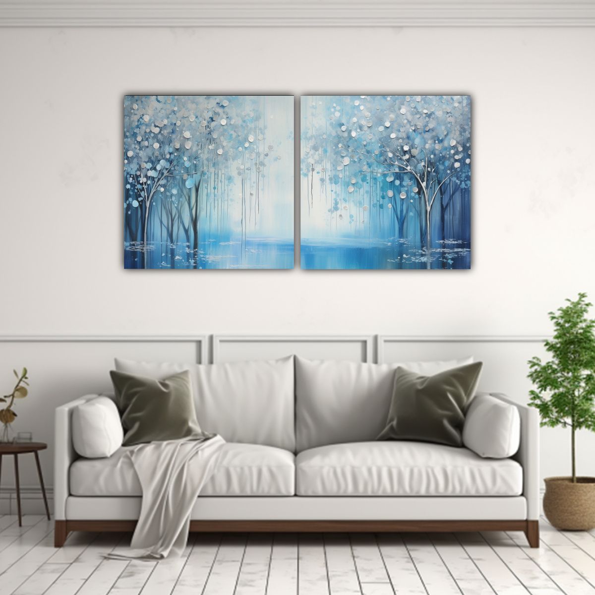 GENERICO - Dos Lienzos De Tela Acuarela Originalidad En Azul 60x30 Cm