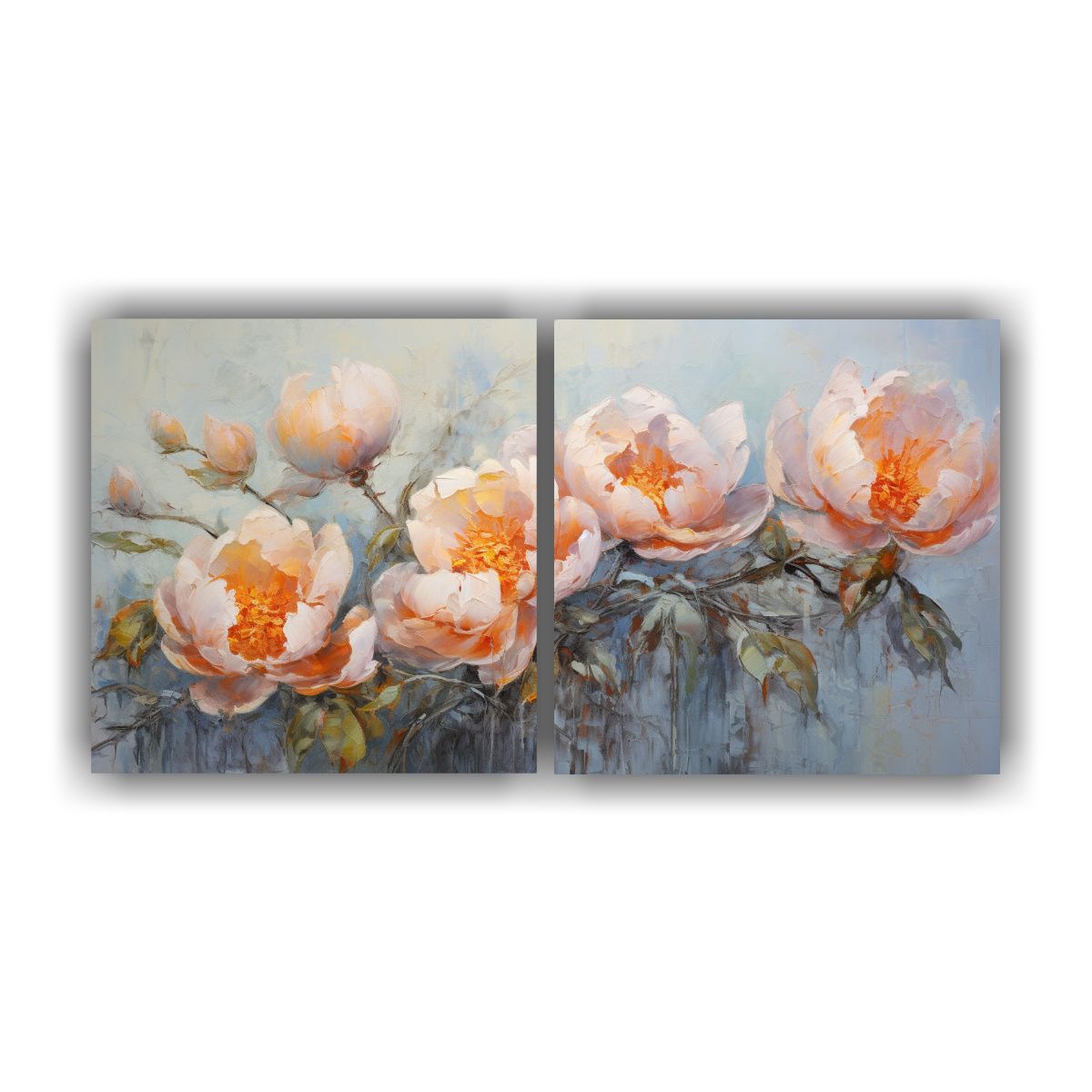 GENERICO - Cuadro Moderno Relieve De Peonías Naranjas En 100x50 Cm