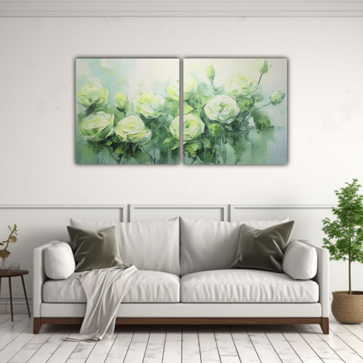 GENERICO - Cuadros Dibujo Full Color De Rosas Verdes En 80x40 Cm