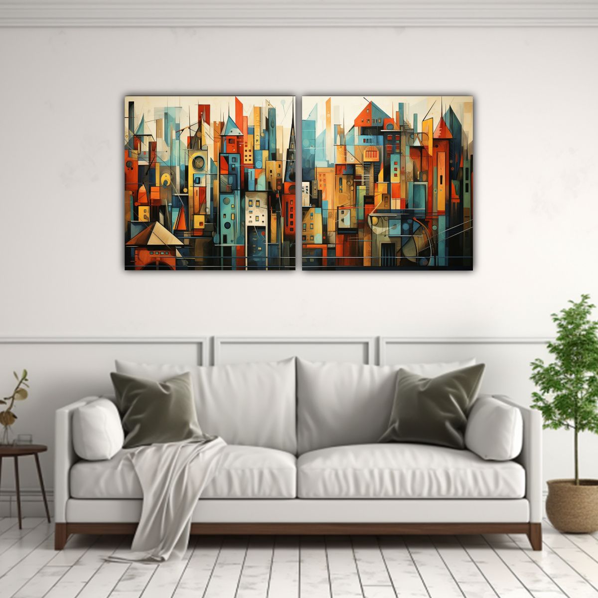 GENERICO - Paisaje Urbano Cubista Arte De Pared Con 60x30 Cm