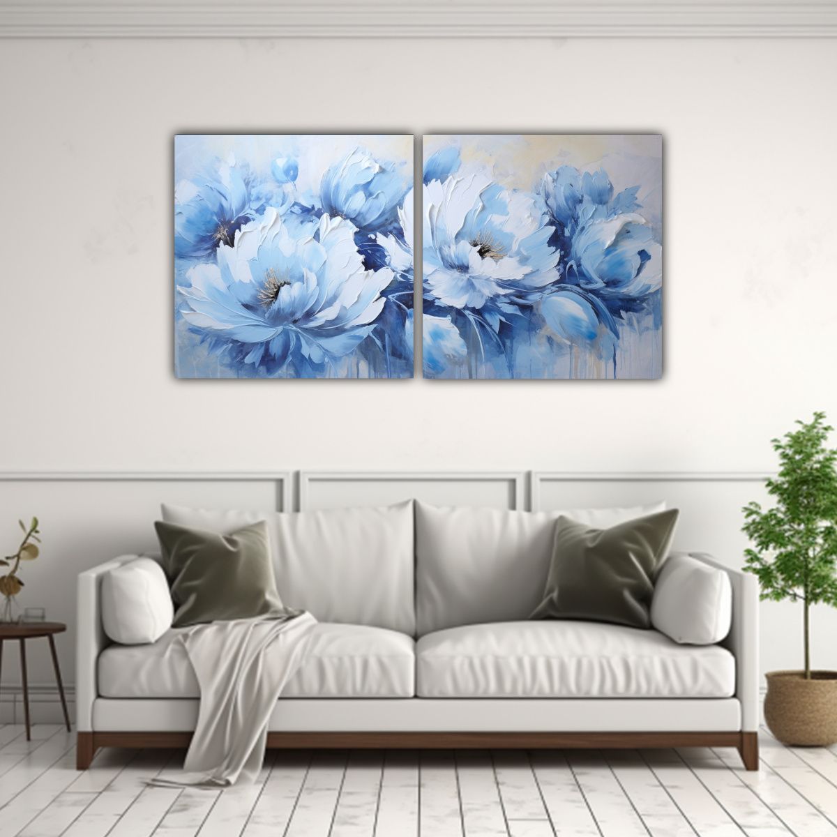 GENERICO - Pintura Abstracta Floral De Peonías Azules Set 100x50 Cm