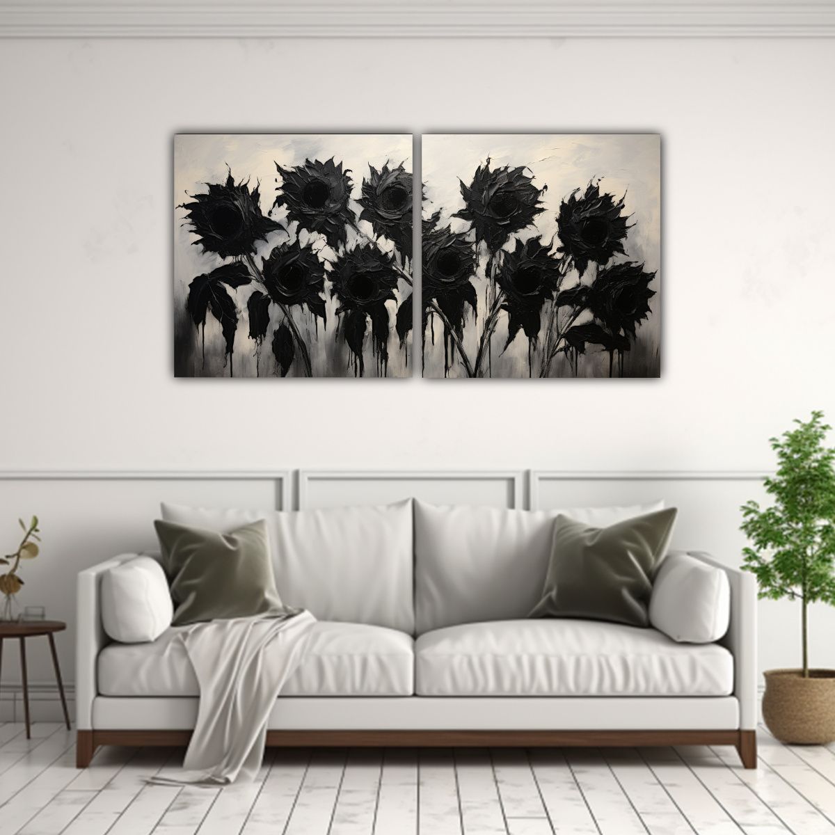 GENERICO - Pintura Minimalista De Girasoles Negros En Lienzo 60x30 Cm