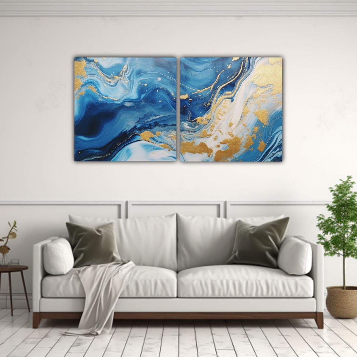 GENERICO - Conjunto 2 Lienzos Sala Swirling Dorado Y Azul 80x40 Cm