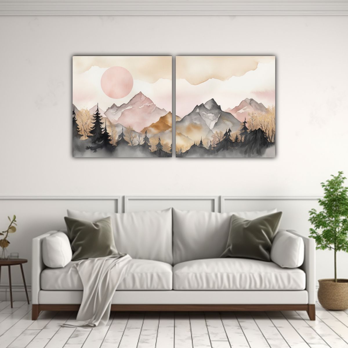 GENERICO - Paisajes Y Hojas En Acuarela En Lienzo 80x40 Cm