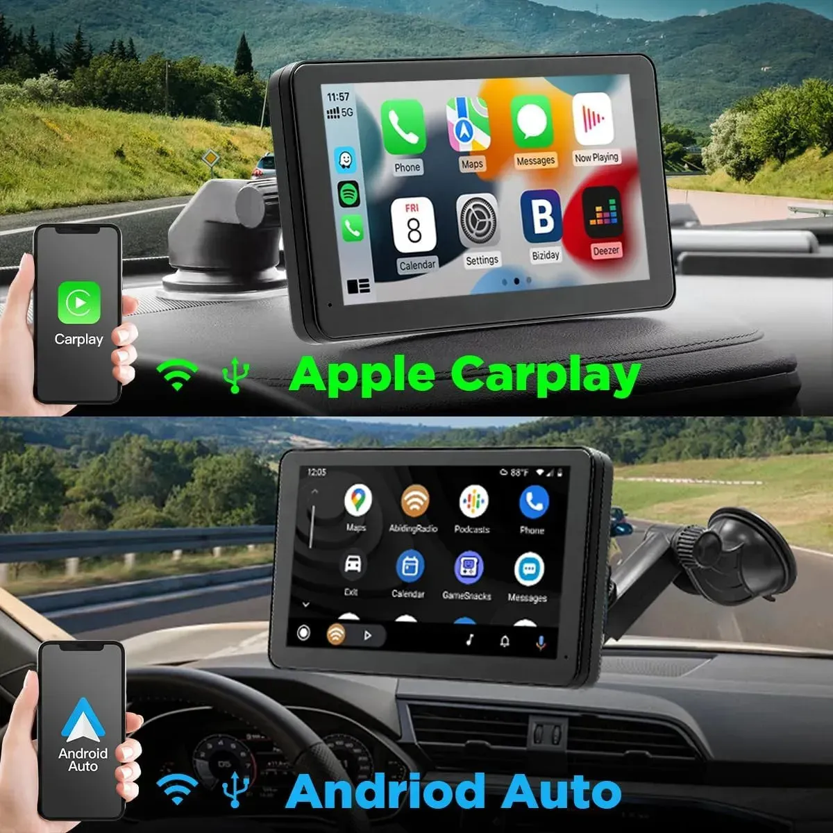 KUANGYE - Radio Pantalla 7 Portatil Compatible Con Carplay Y Android