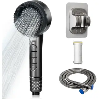 KUANGYE - Cabezal De Ducha Alta Presión 4 Modos Con Filtro Y Manguera