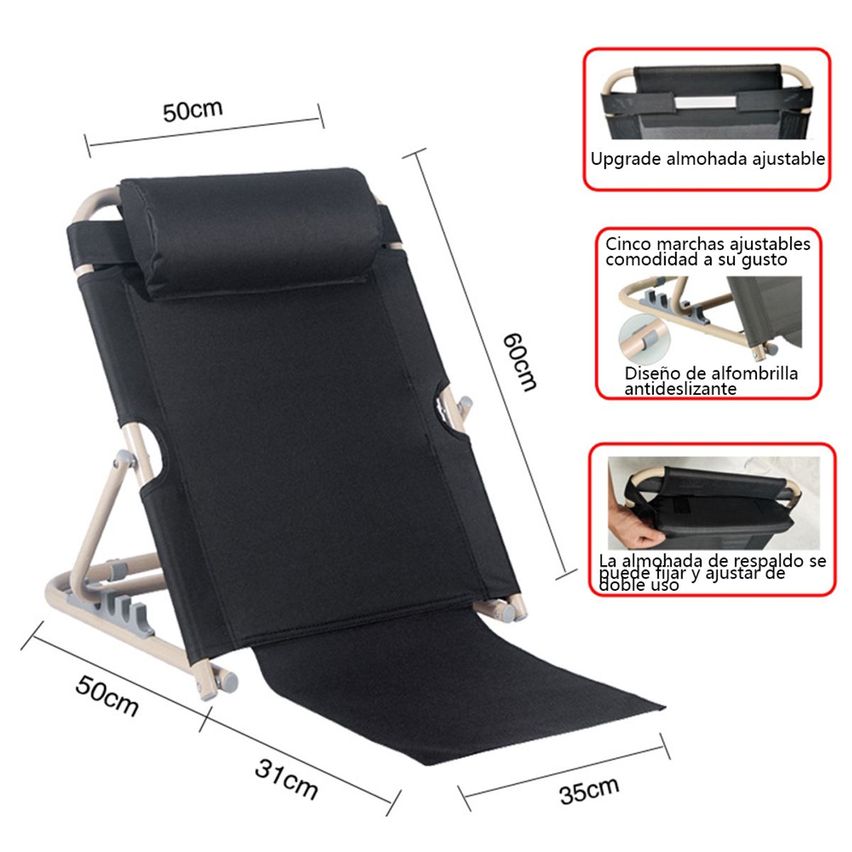 KINDA NICE - Respaldo Ortopedico Regulable Para Cama Con Reposacabeza