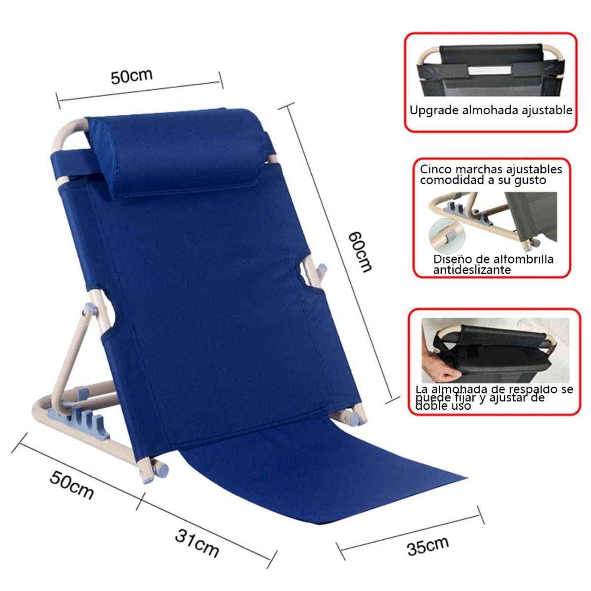 KINDA NICE - Respaldo Ortopedico Regulable Para Cama Con Reposacabeza