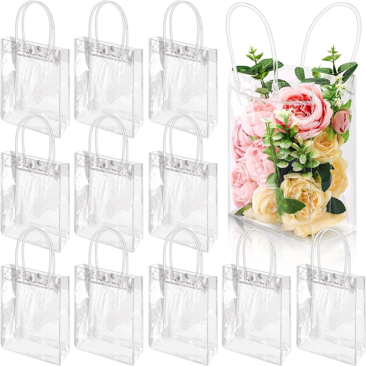 KUANGYE - 30 Bolsa Regalo Con Asa Transparentes Boda Bautizo Recuerdos