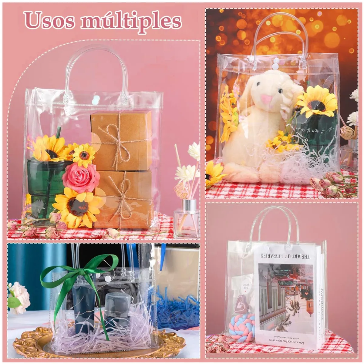 KUANGYE - 30 Bolsa Regalo Con Asa Transparentes Boda Bautizo Recuerdos