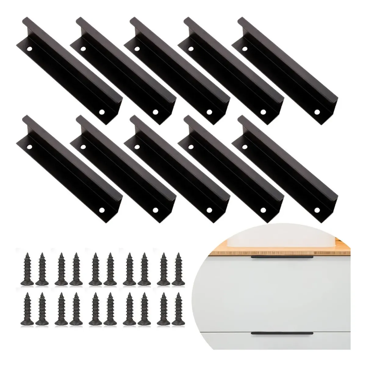 KINDA NICE - 10 Pcs Cajón Oculto Tiradores Mailla Negro 25cm Con Tornillo