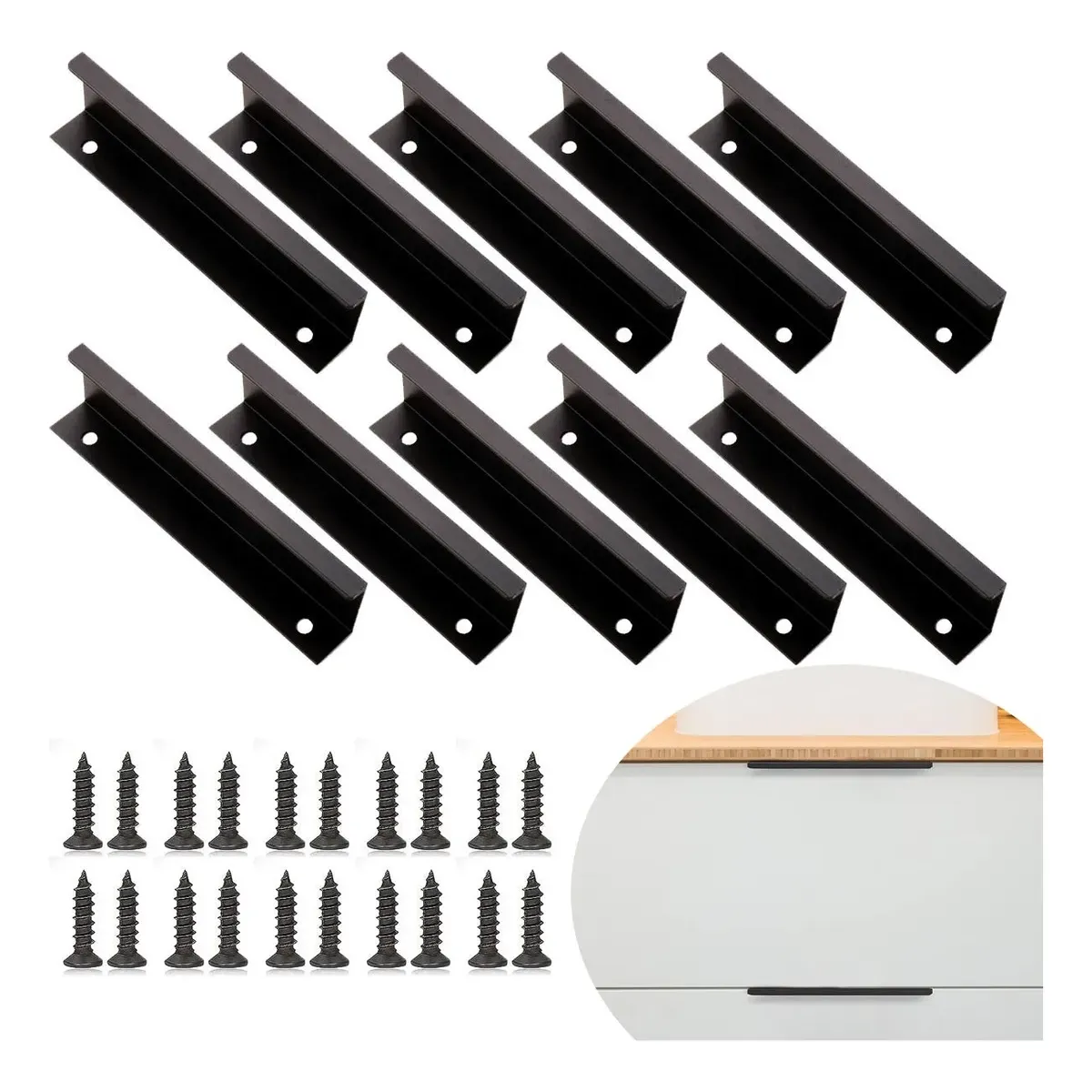 KINDA NICE - 10 Pcs Cajón Oculto Tiradores Mailla Negro 25cm Con Tornillo
