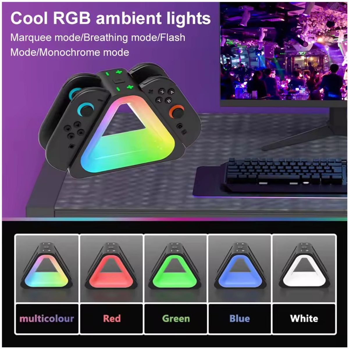 IPEGA - Cargador de controlador Nintendo switch2 4 en 1 con base de carga RGB