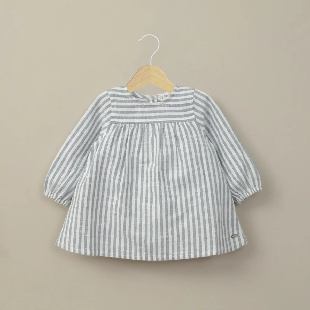 OPALINE - Vestido azul con lineas de bebé niña