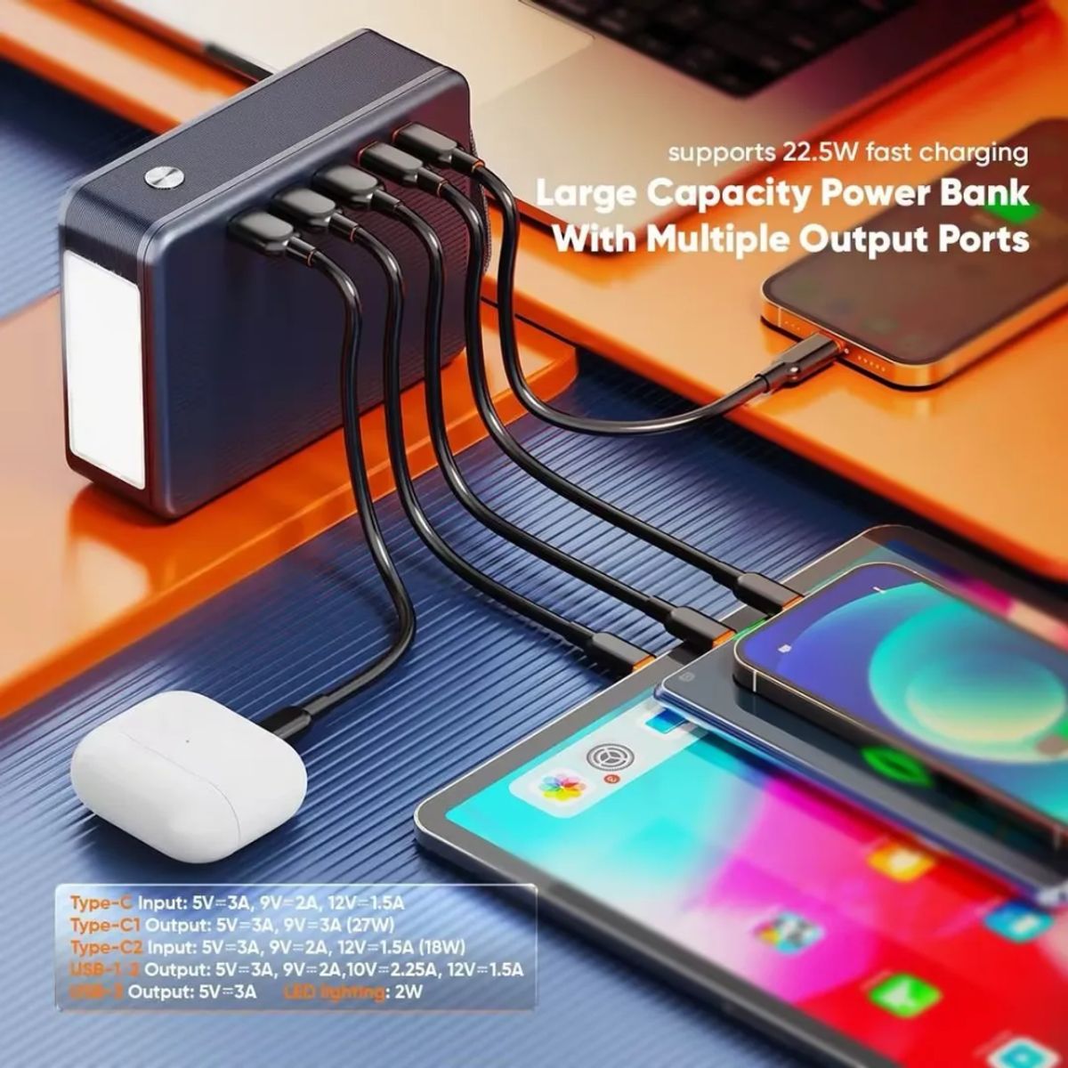 GENERICO - Power Bank Portátil Banco De Carga 60000 Mah Luz Led