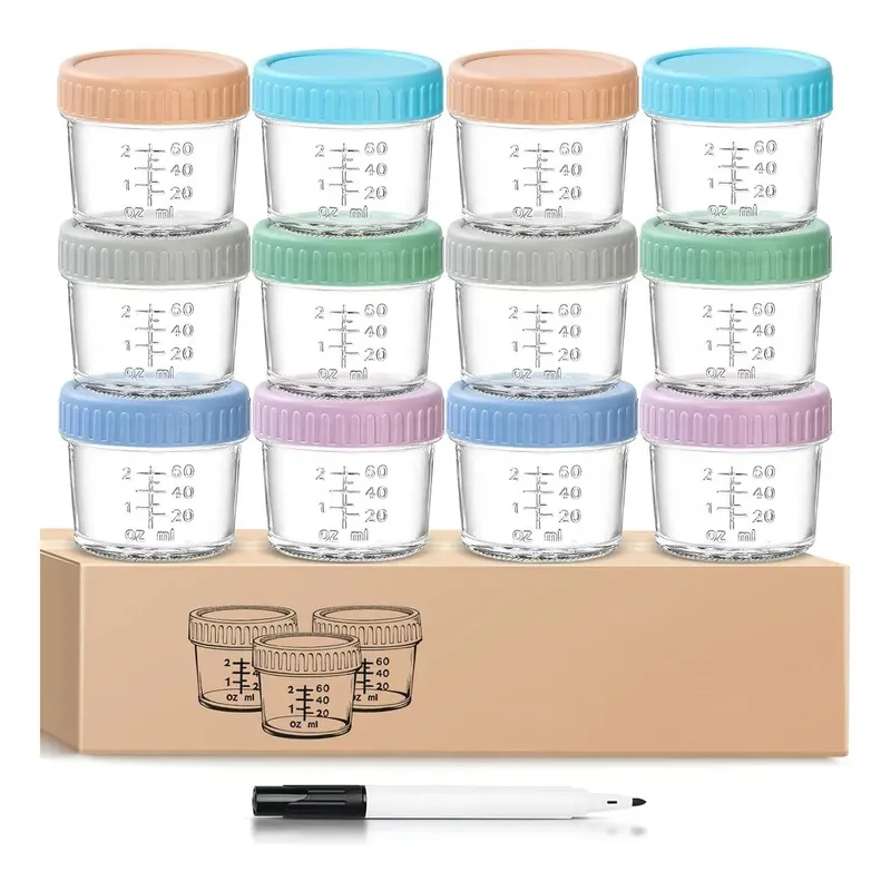 KUANGYE - 12pc Vaso Bebe Contenedores De Vidrio 120ml+1pc Rotulador