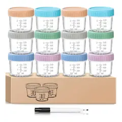 KUANGYE - 12pc Vaso Bebe Contenedores De Vidrio 120ml+1pc Rotulador