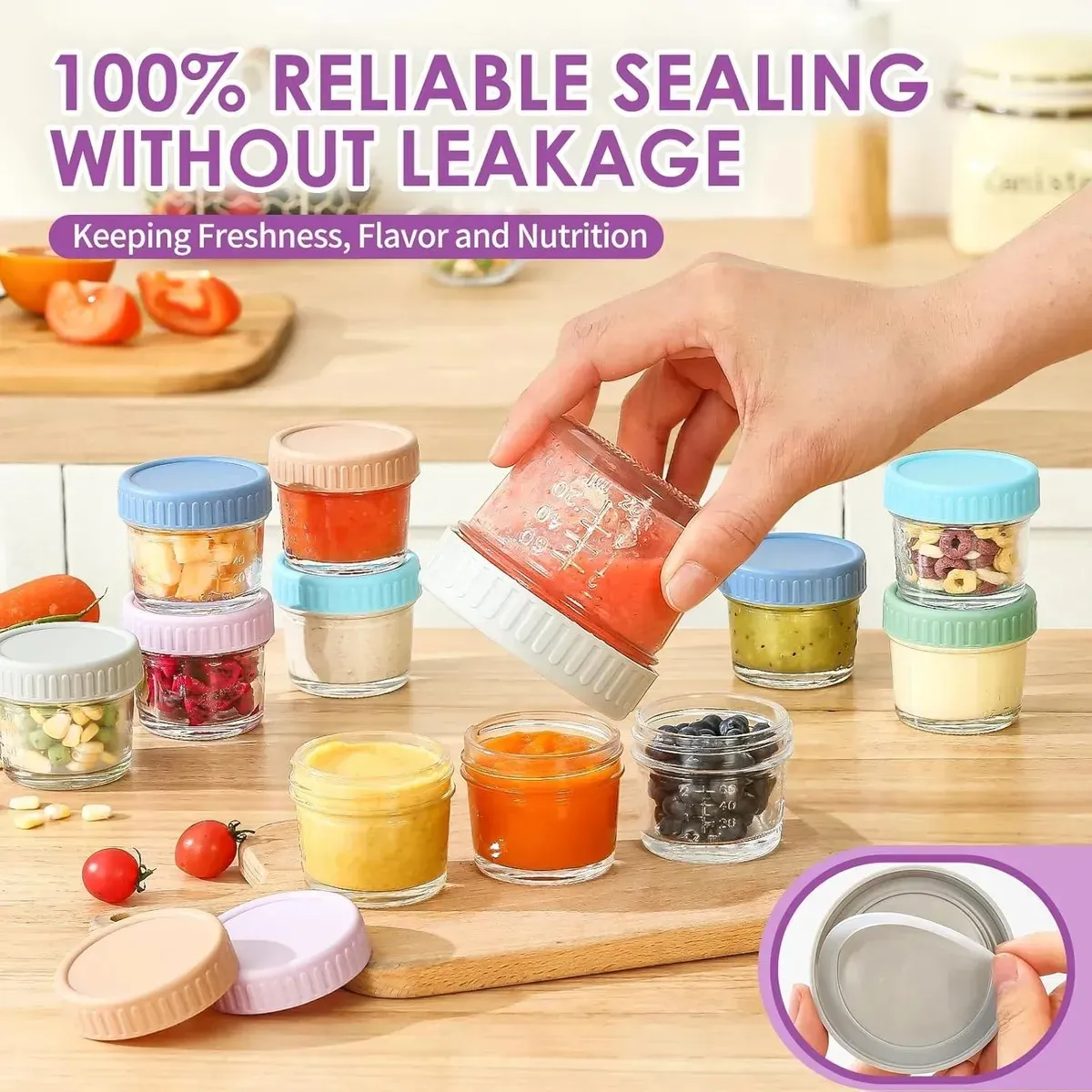 KUANGYE - 12pc Vaso Bebe Contenedores De Vidrio 120ml+1pc Rotulador