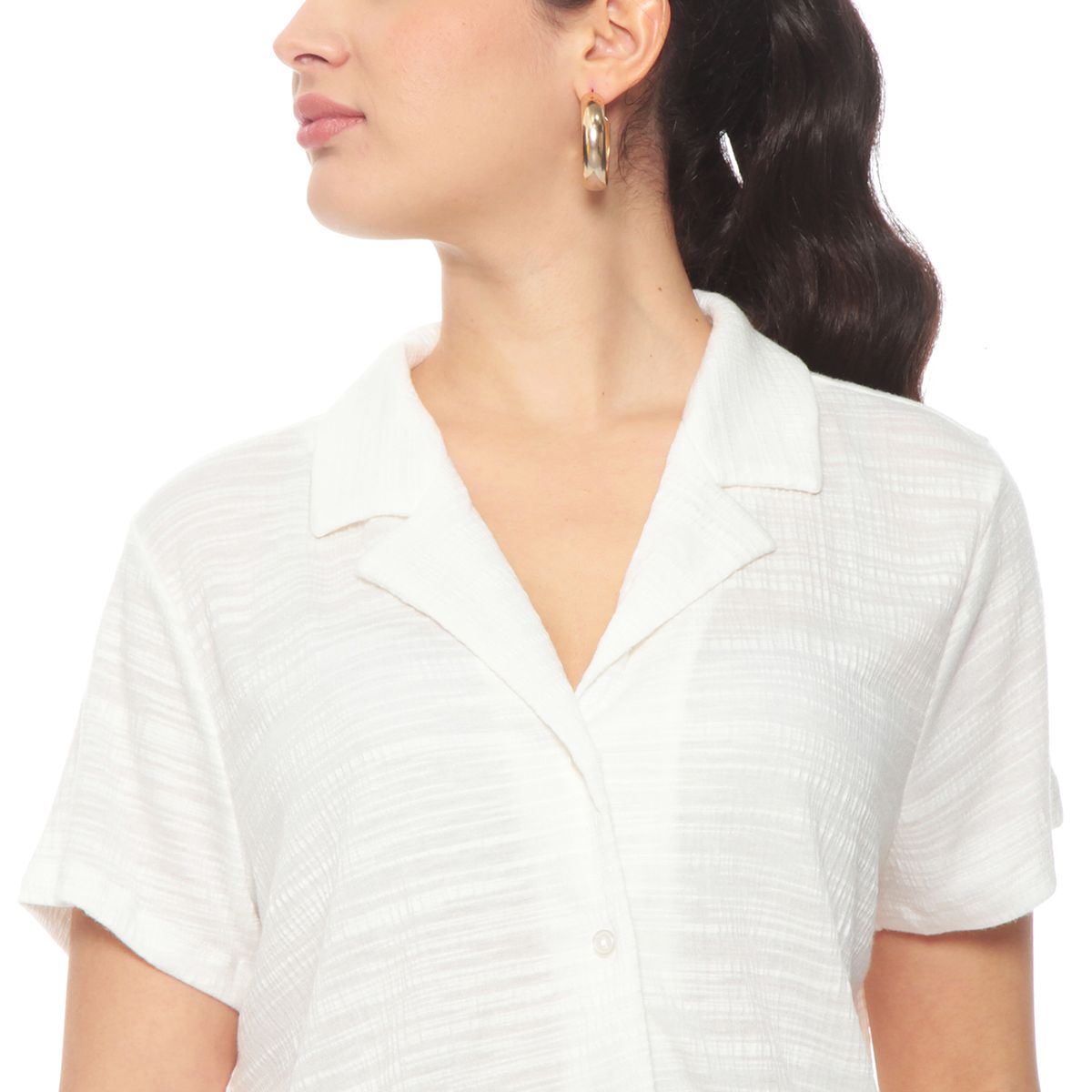 WADOS - BLUSA MANGA CORTA SOLIDA ESCOTE V ABOTONADA EN DELANTERO