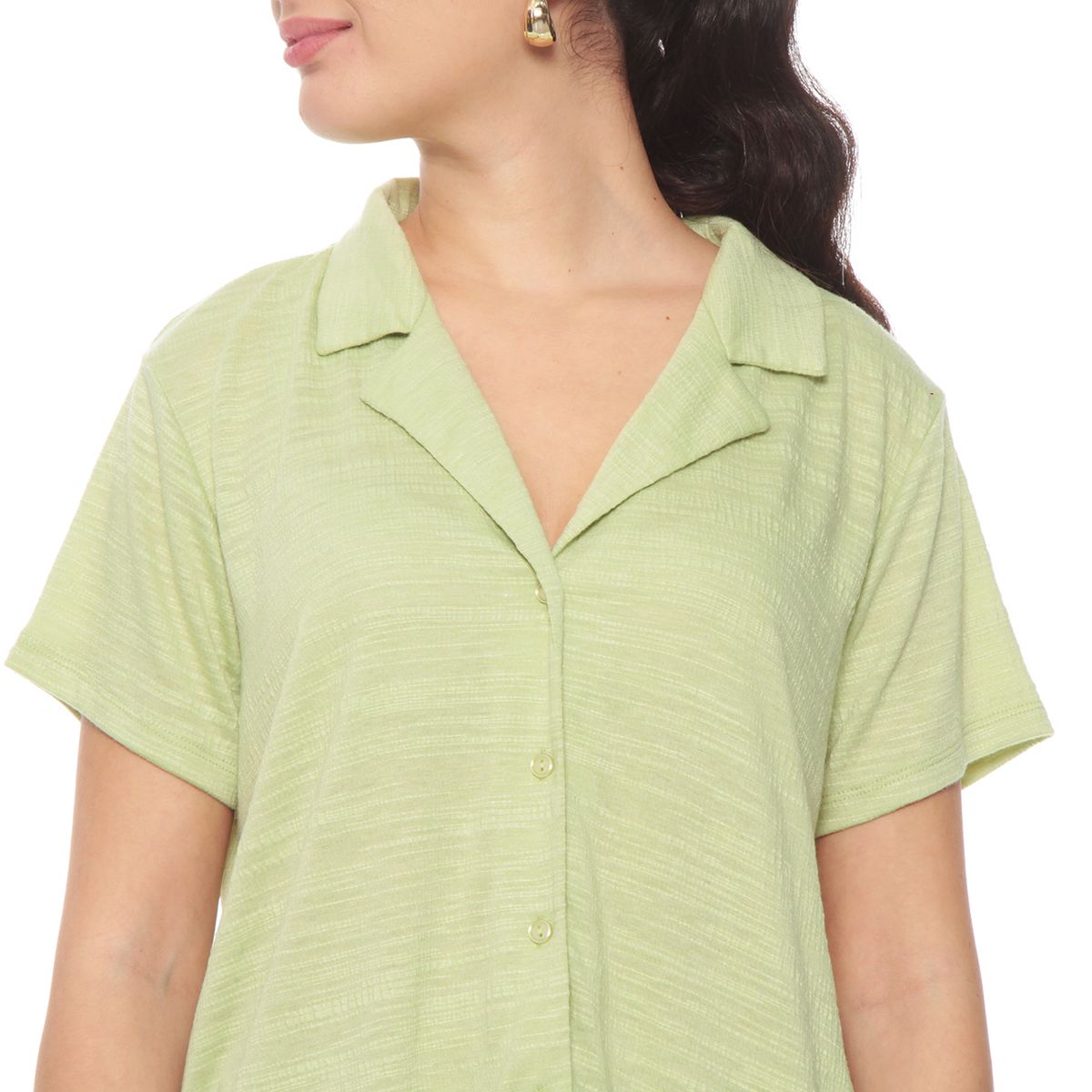 WADOS - BLUSA MANGA CORTA SOLIDA ESCOTE V ABOTONADA EN DELANTERO