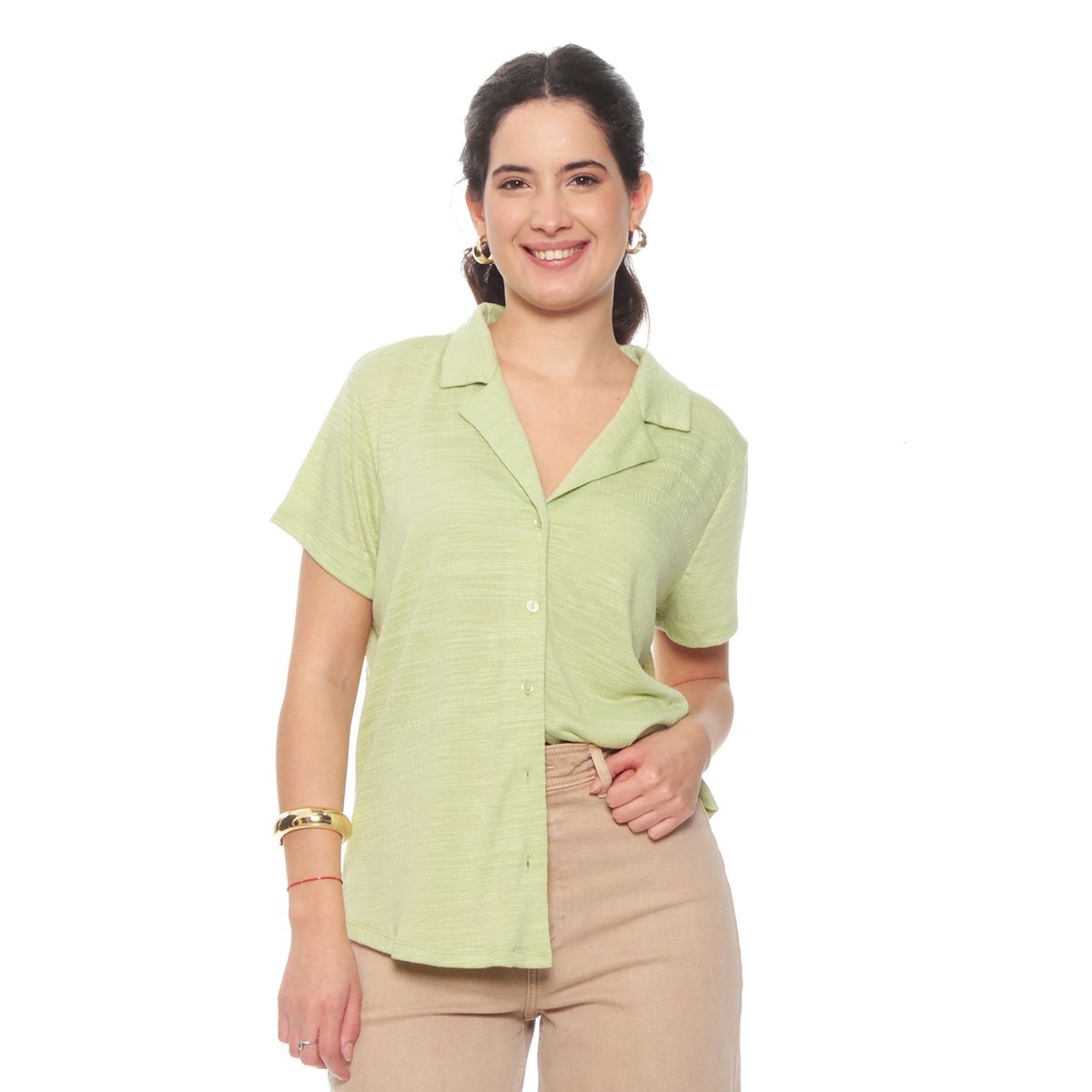 WADOS - BLUSA MANGA CORTA SOLIDA ESCOTE V ABOTONADA EN DELANTERO