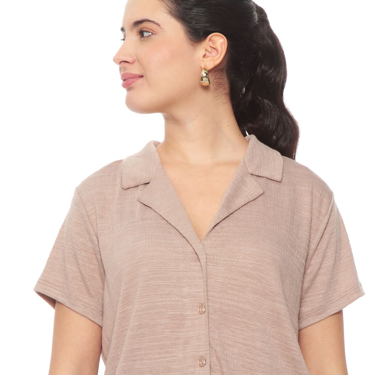 WADOS - BLUSA MANGA CORTA SOLIDA ESCOTE V ABOTONADA EN DELANTERO