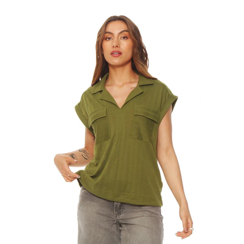 WADOS - BLUSA M/C SOLID ABOTONADA CUELLO CAMISERO Y BOLSILLOS TAPETA