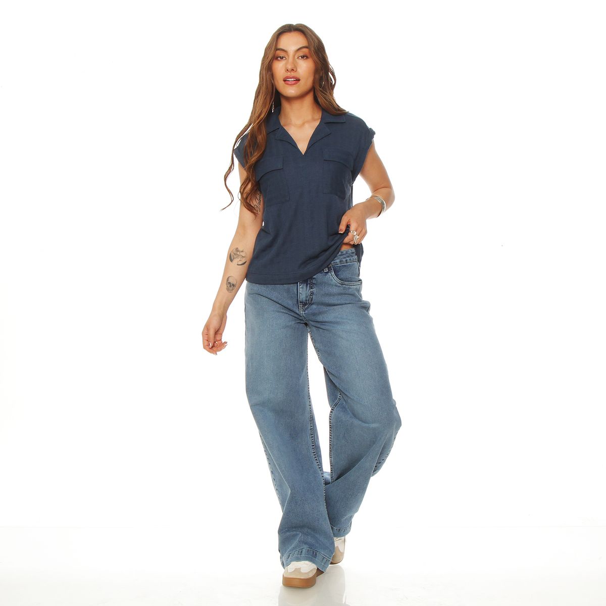 WADOS - BLUSA MC SOLID ABOTONADA CUELLO CAMISERO Y BOLSILLOS TAPETA