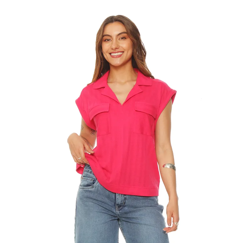WADOS - BLUSA M/C SOLID ABOTONADA CUELLO CAMISERO Y BOLSILLOS TAPETA