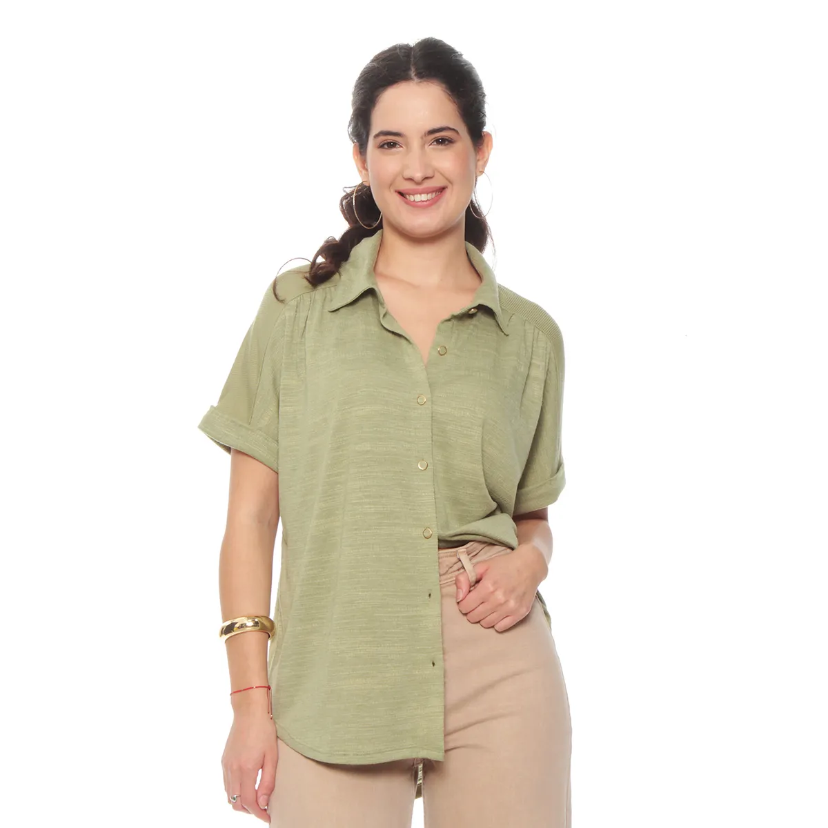 WADOS - BLUSA MANGA CORTA SOLIDO ABOTONADA EN DELANTERO