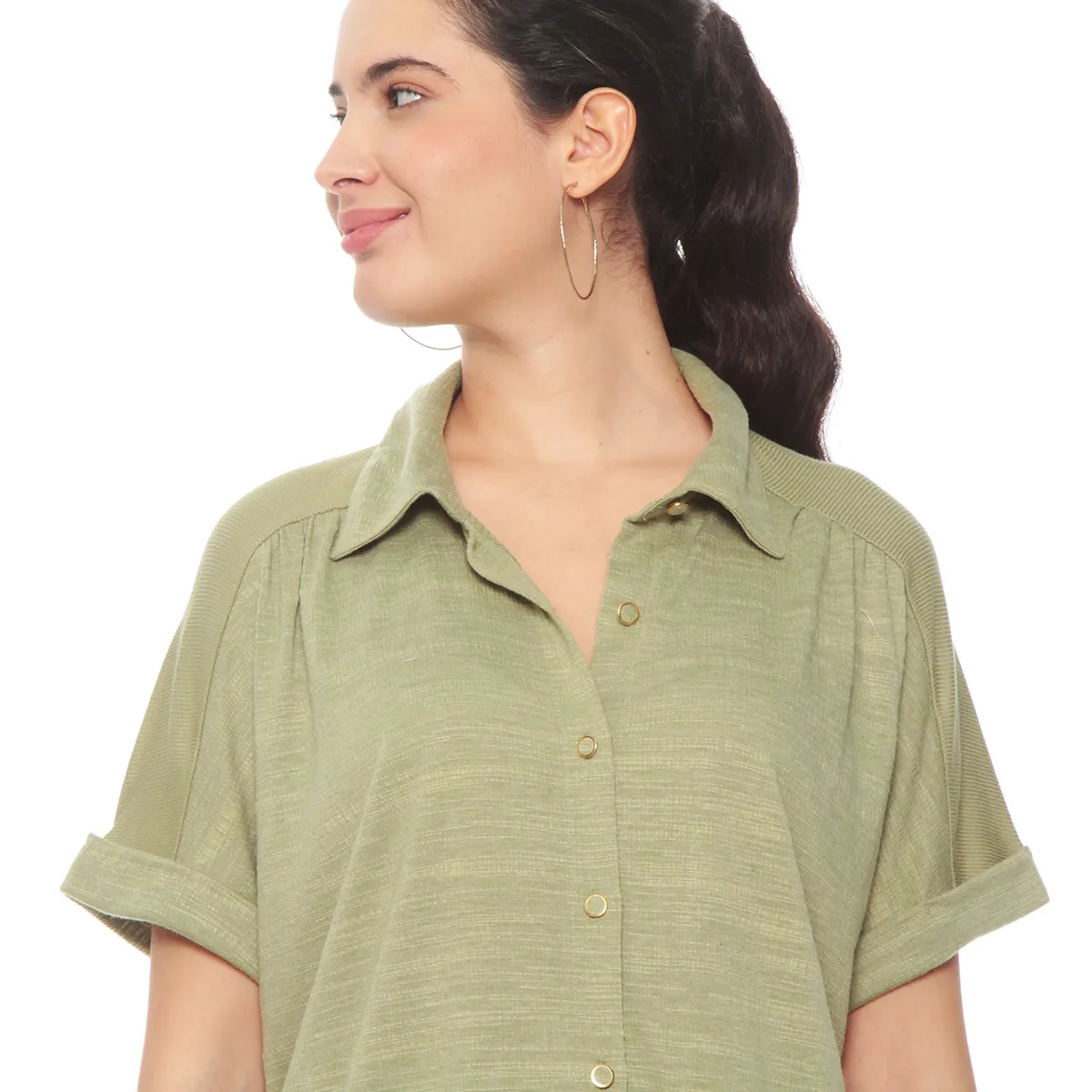 WADOS - BLUSA MANGA CORTA SOLIDO ABOTONADA EN DELANTERO