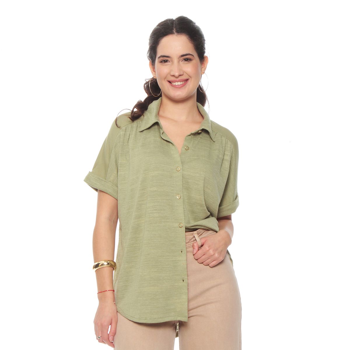 WADOS - BLUSA MANGA CORTA SOLIDO ABOTONADA EN DELANTERO