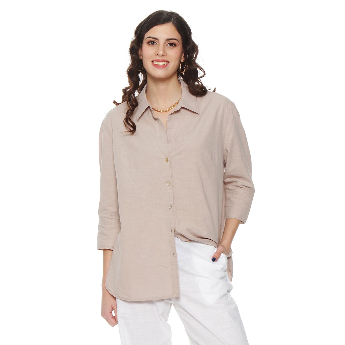 WADOS - BLUSA MANGA LARGA LINO ABOTONADA EN DELANTERO