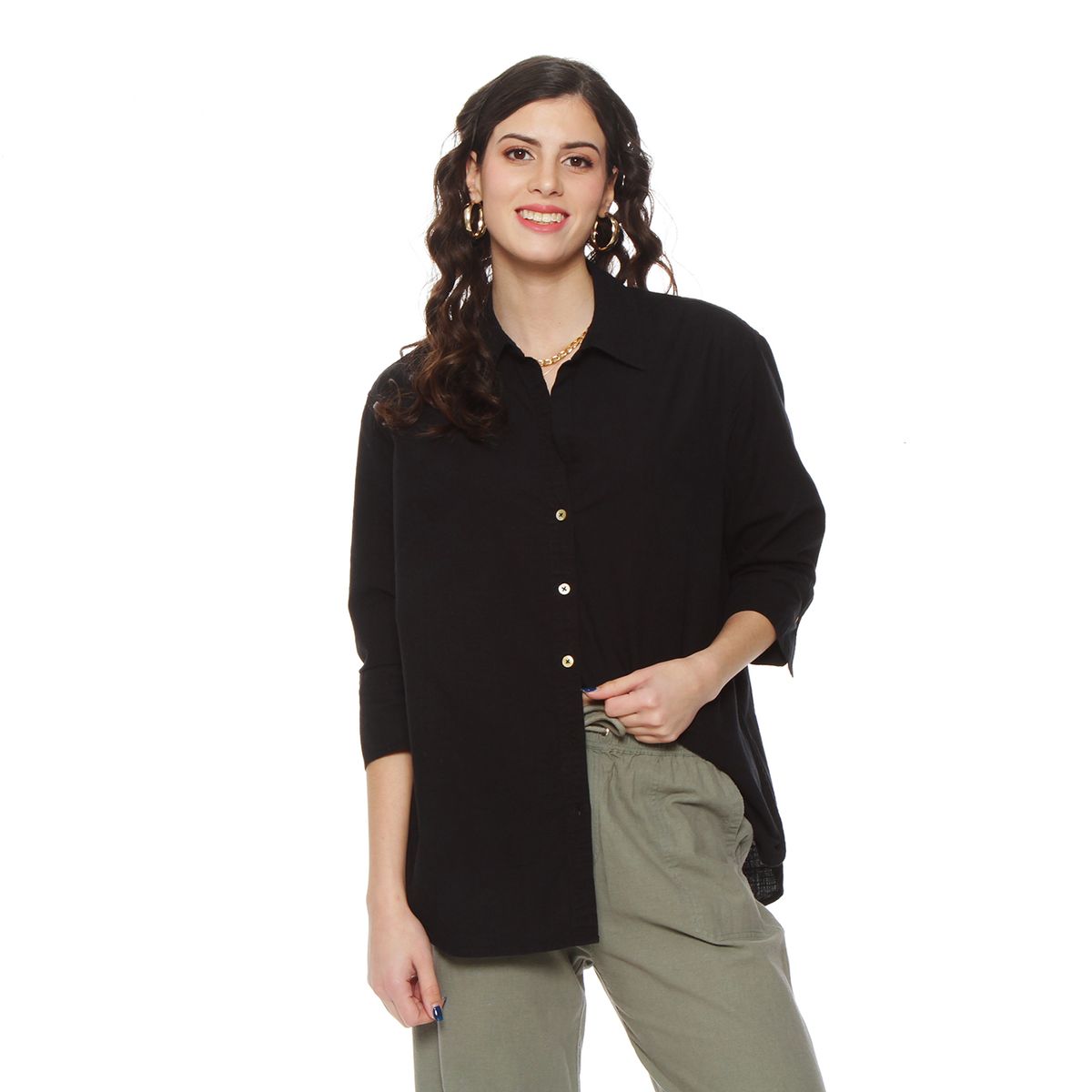 WADOS - BLUSA MANGA LARGA LINO ABOTONADA EN DELANTERO