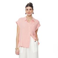 BLUSA MANGA CORTA SOLIDO ABOTONADA EN EL DELNATERO