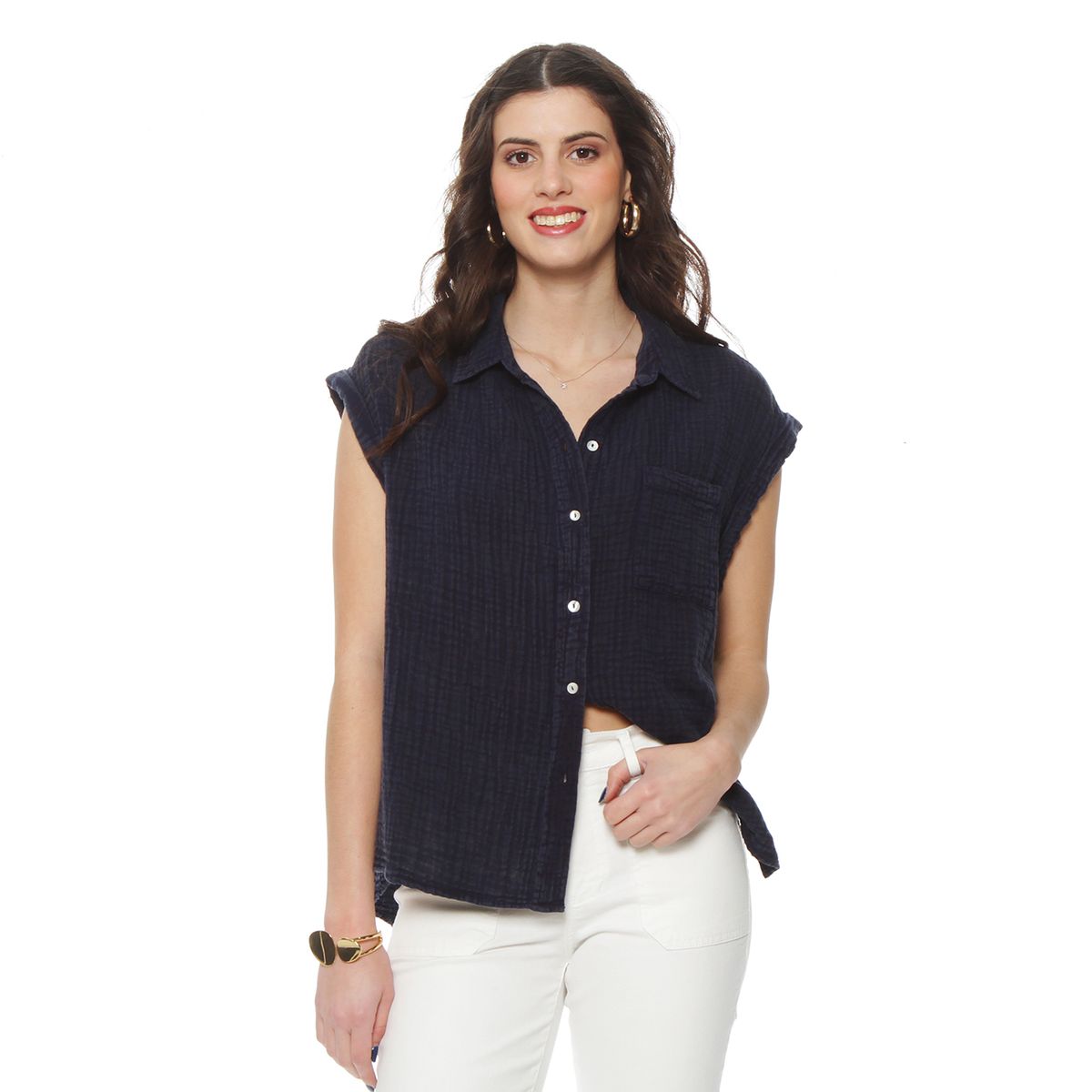 WADOS - BLUSA MANGA CORTA SOLIDO ABOTONADA EN EL DELNATERO