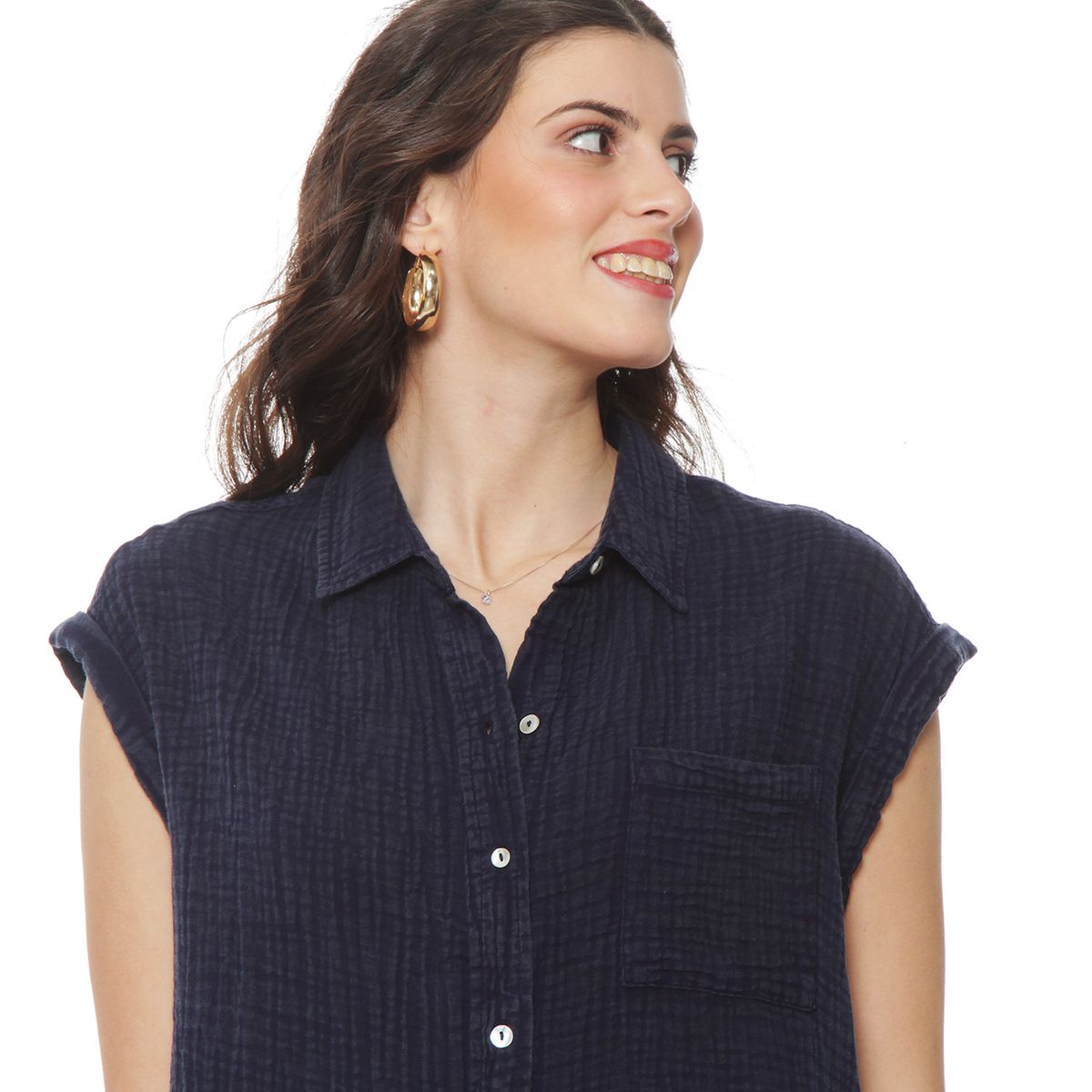 WADOS - BLUSA MANGA CORTA SOLIDO ABOTONADA EN EL DELNATERO