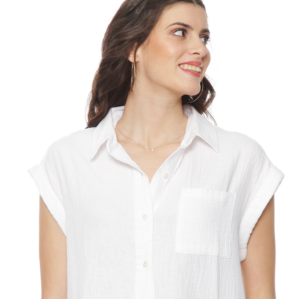 WADOS - BLUSA MANGA CORTA SOLIDO ABOTONADA EN EL DELNATERO